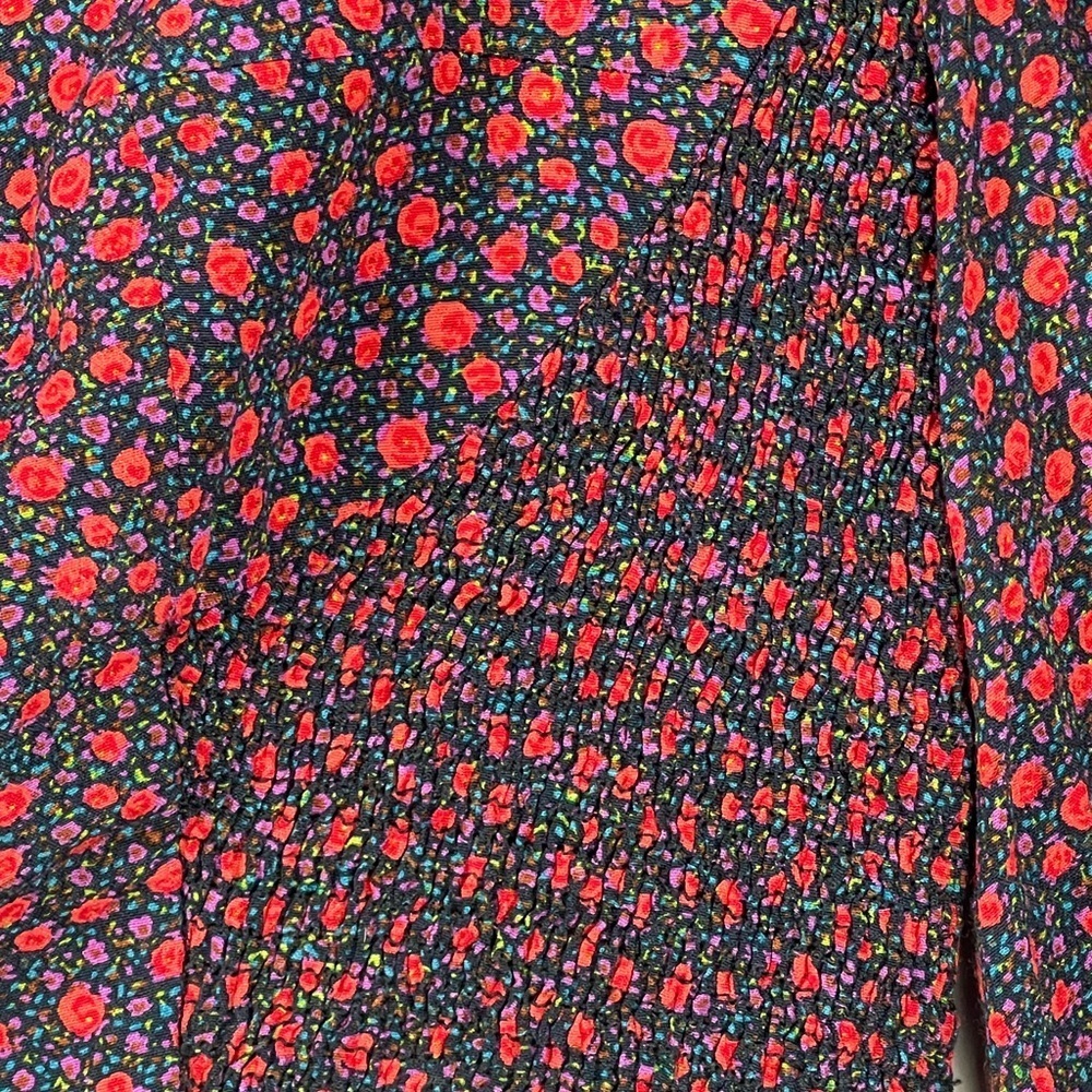 NWOT Zara Red and Black Floral Puff Sleeve Sweetheart Crop Top Side Smocked Sz M - Picture 5 of 7